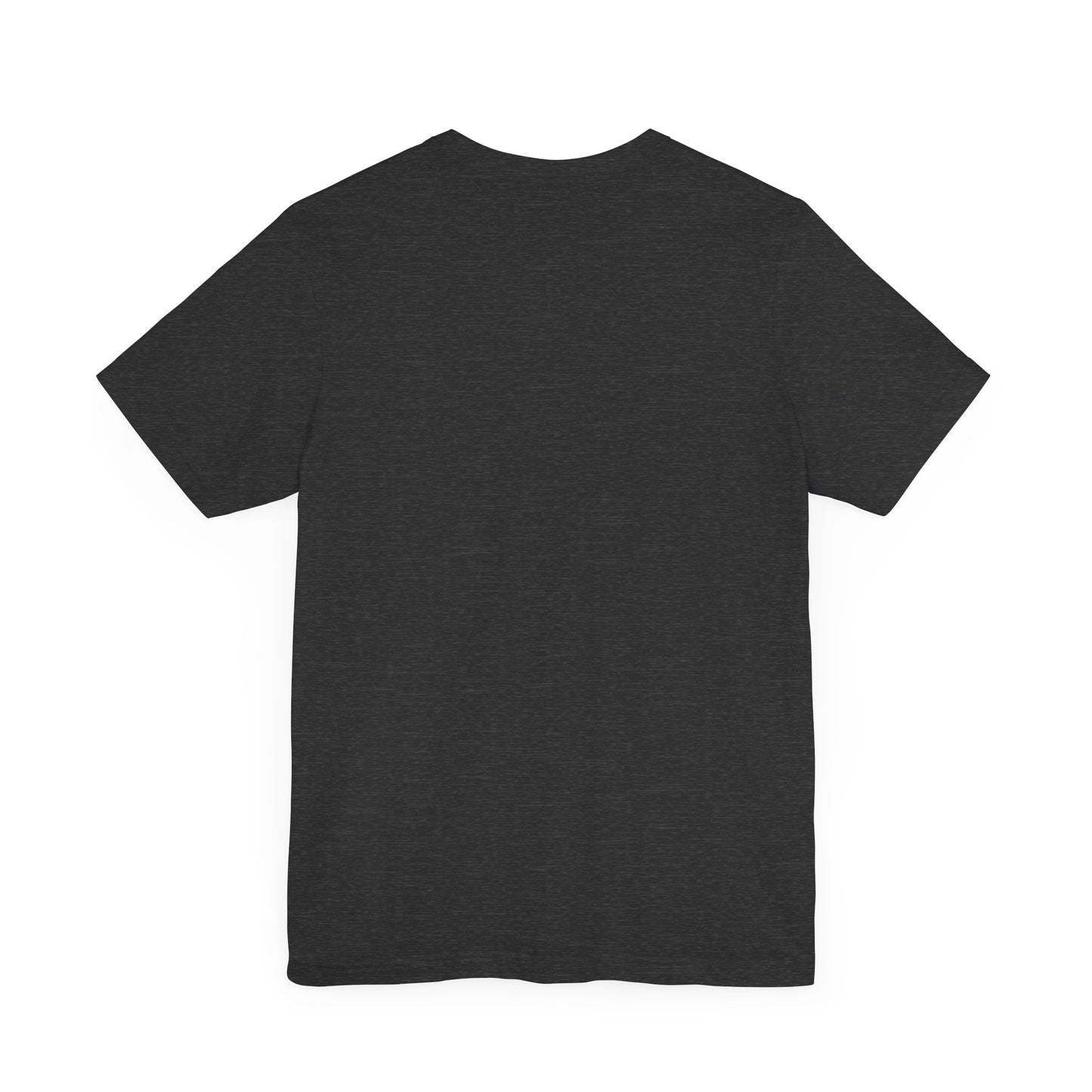 The “There Is No Spoon” Minimalist Quote Tee is a plain, short-sleeved dark grey shirt, shown flat with the back up on a white background—a simple design inspired by classic sci-fi style.