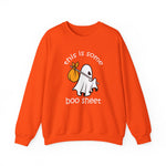 The This Is Some Boo Sheet - Funny Ghost Halloween unisex heavy blend crewneck sweatshirt, with its orange design featuring a cartoon ghost and the phrase this is some boo sheet, is perfect for spooky season attire.