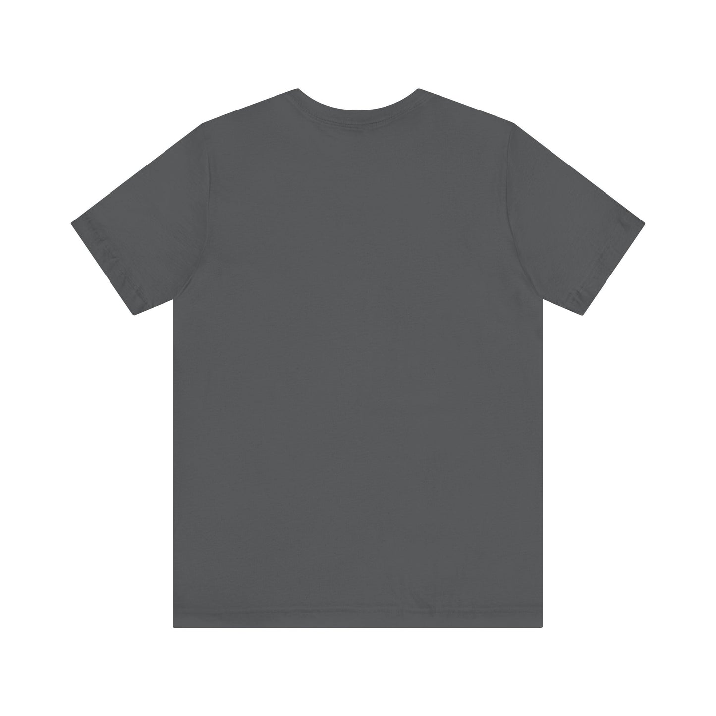 Ethically made There Is No Spoon” Minimalist Quote Tee in charcoal gray, short-sleeved and shown from the back, laid flat on a white background—a stylish basic with subtle sci-fi inspiration.