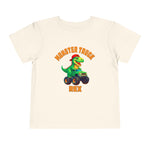 The Monster Truck Rex T-Shirt 🛻🦕 – Toddler Boys Tee features a cartoon green T-Rex in a monster truck and bold orange MONSTER TRUCK REX text—perfect for any little dinosaur fan!.