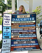 Rustic-style patchwork blanket with an inspirational message from a mother to her daughter, featuring wooden plank textures and motivational quotes.