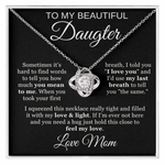 To My Beautiful Daughter – Cubic Zirconia Love Knot Necklace, Perfect Graduation or Birthday Gift with Message Card | XOZAS