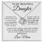 To My Beautiful Daughter – Cubic Zirconia Love Knot Necklace, Perfect Graduation or Birthday Gift with Message Card | XOZAS