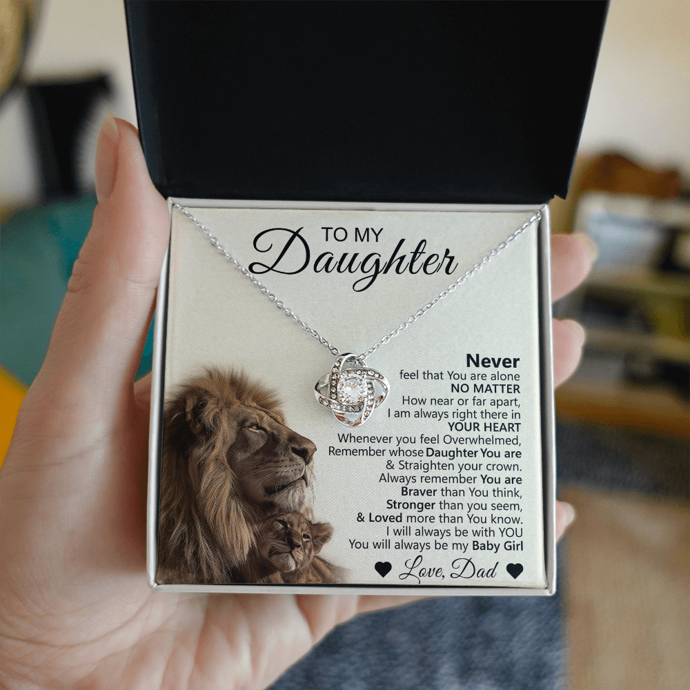 To My Daughter – Love Knot Necklace with Lion & Cub Message Card