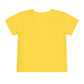 Monster Truck Rex T-Shirt 🛻🦕 – Toddler Boys Tee in plain yellow, short-sleeve style, shown laid flat from the back on a white background.