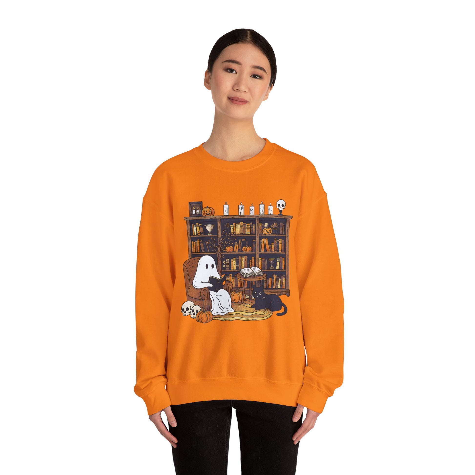 Retro Ghost Reading Books Sweatshirt - XOZAS