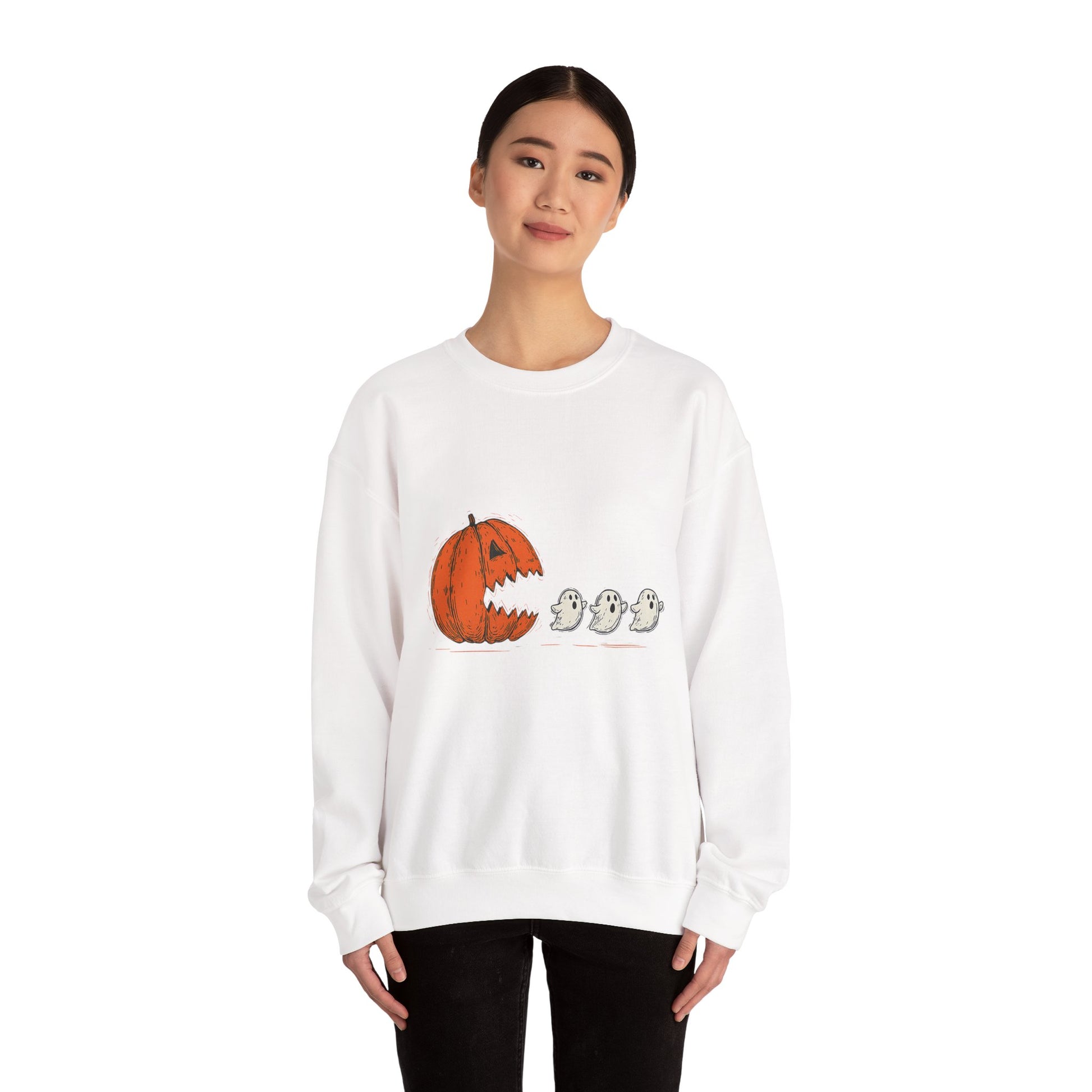 Pumpkin Chasing Ghosts Sweatshirt – Funny Halloween Sweatshirt - XOZAS