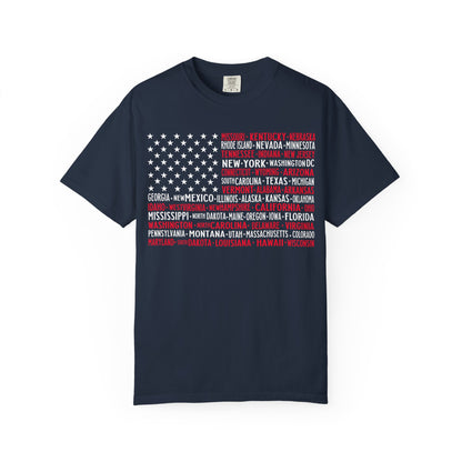 United We Stand – Vintage American Flag Map Tee