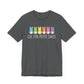 The Treat All Peeps with Kindness! tee, in gray soft Airlume combed cotton, features colorful bunny silhouettes and the playful text OH, FOR PEEPS SAKE! in crisp white.