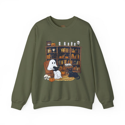 Retro Ghost Reading Books Sweatshirt - XOZAS