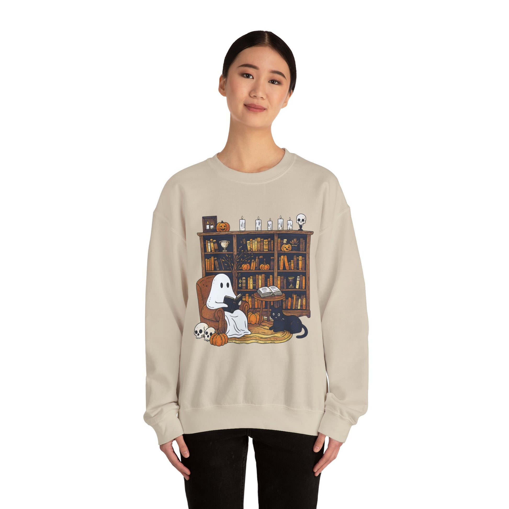 Retro Ghost Reading Books Sweatshirt - XOZAS