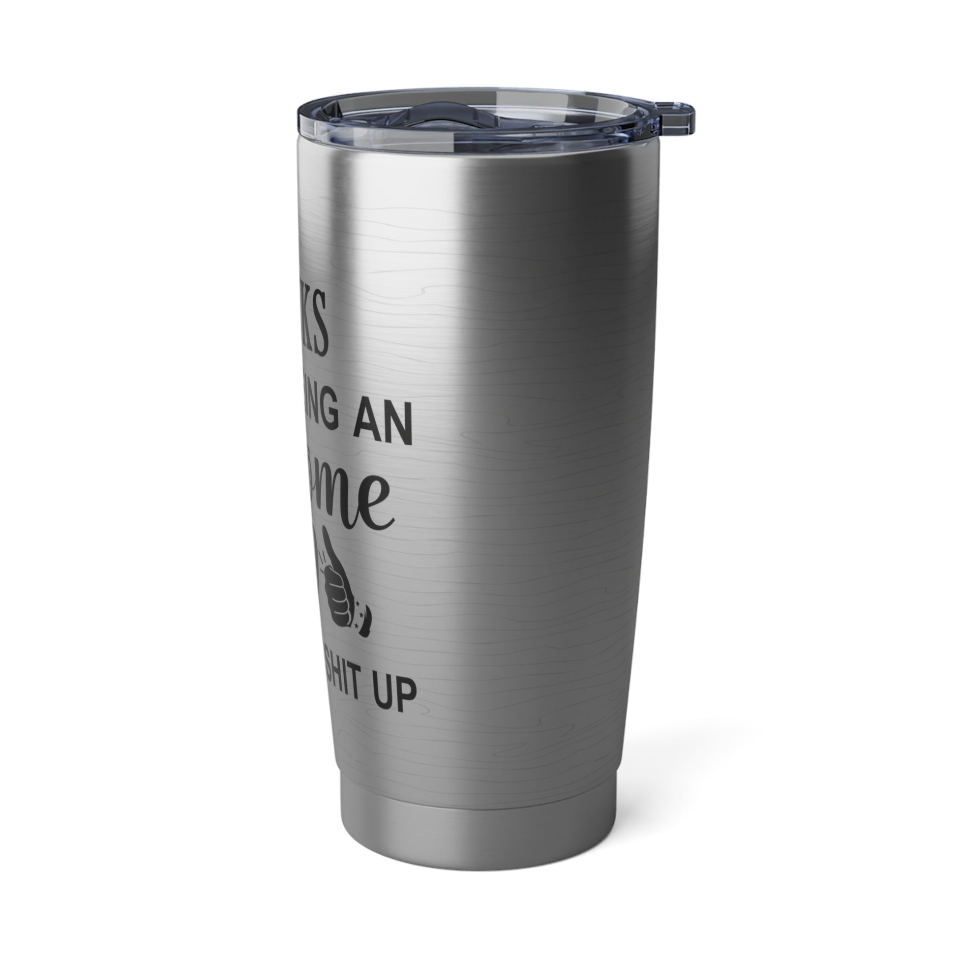 The “Thanks for Being an Awesome Dad” 20oz silver stainless steel tumbler with a clear lid features a partial motivational phrase and thumbs-up graphic—ideal as a funny, practical Father’s Day gift or everyday dad tumbler.
