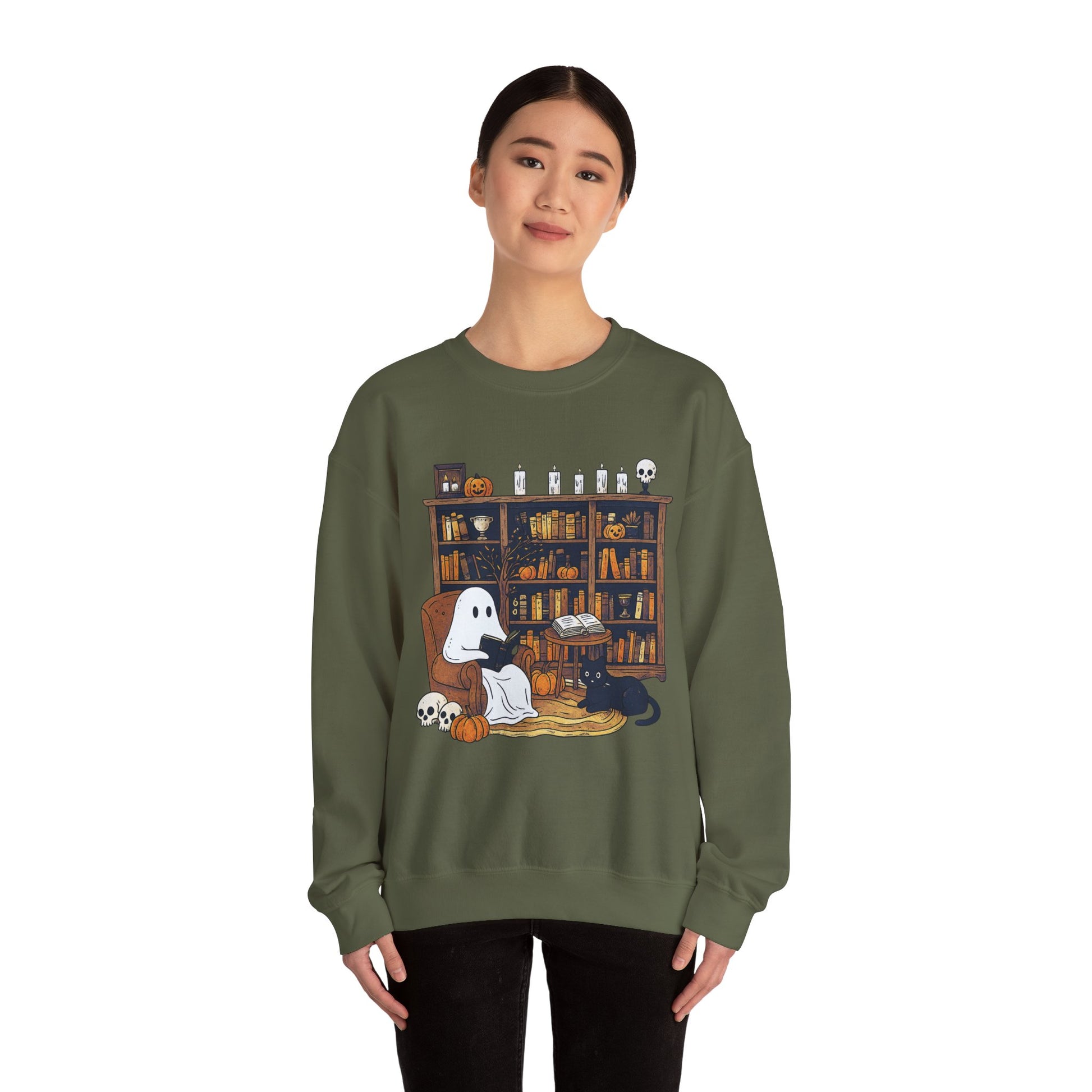 Retro Ghost Reading Books Sweatshirt - XOZAS