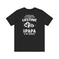 The Papa Is My Favorite T-Shirt is a black, soft cotton shirt featuring the text: Ive been called a lot of names in my lifetime but Papa is my favorite, plus an illustration of two fists—one large and one small—bumping.