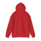 Back view of a plain red Unisex Heavy Blend™ Hooded Sweatshirt on a white background. This cozy, relaxed-fit piece features long sleeves and a hood, made from a cotton-polyester blend for comfort and style.