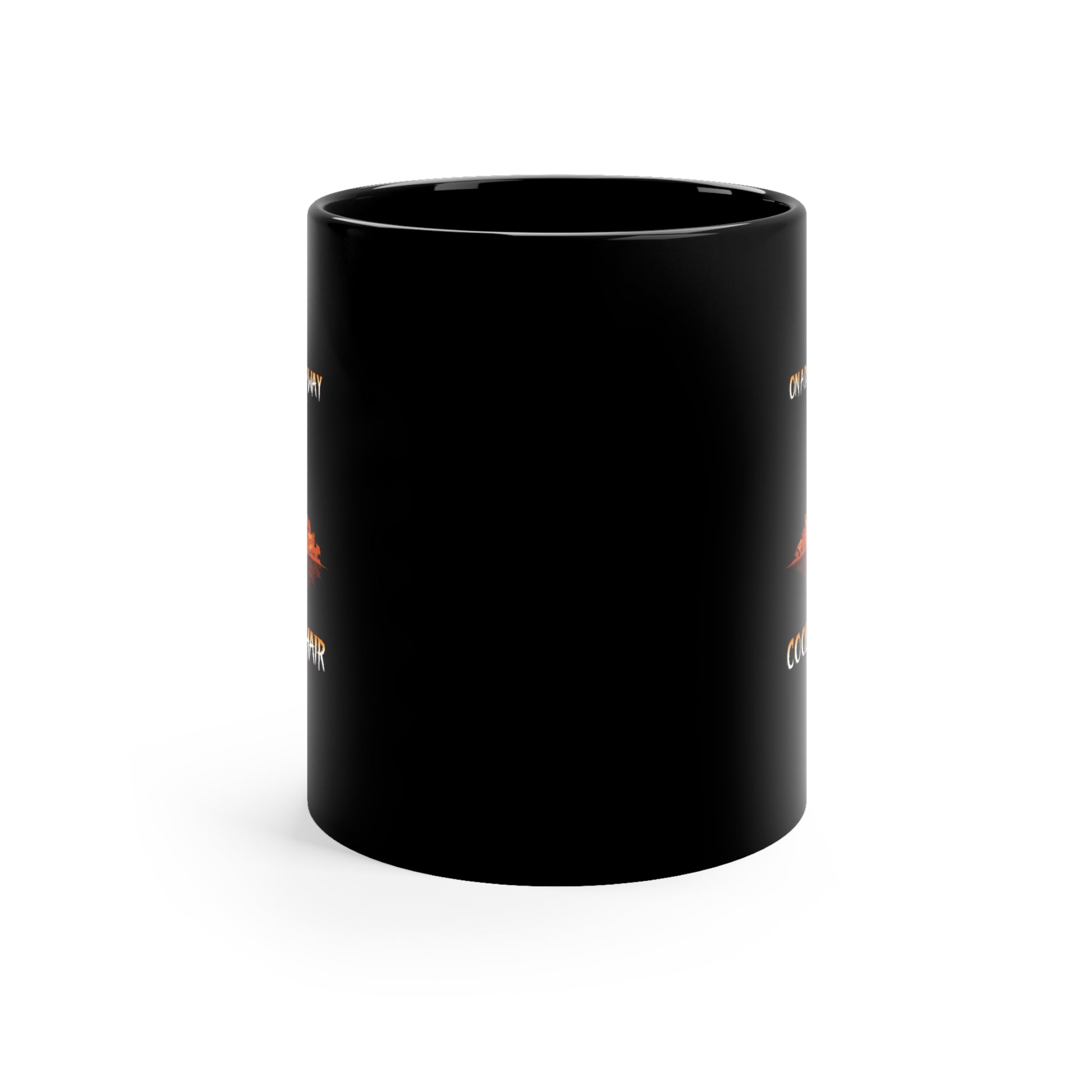 The On a Dark Desert Highway Halloween Witch Mug, an 11oz black ceramic mug with small graphics and text, adds spooky charm to your mornings. Its plain white background makes it a subtle yet enchanting choice for coffee lovers.