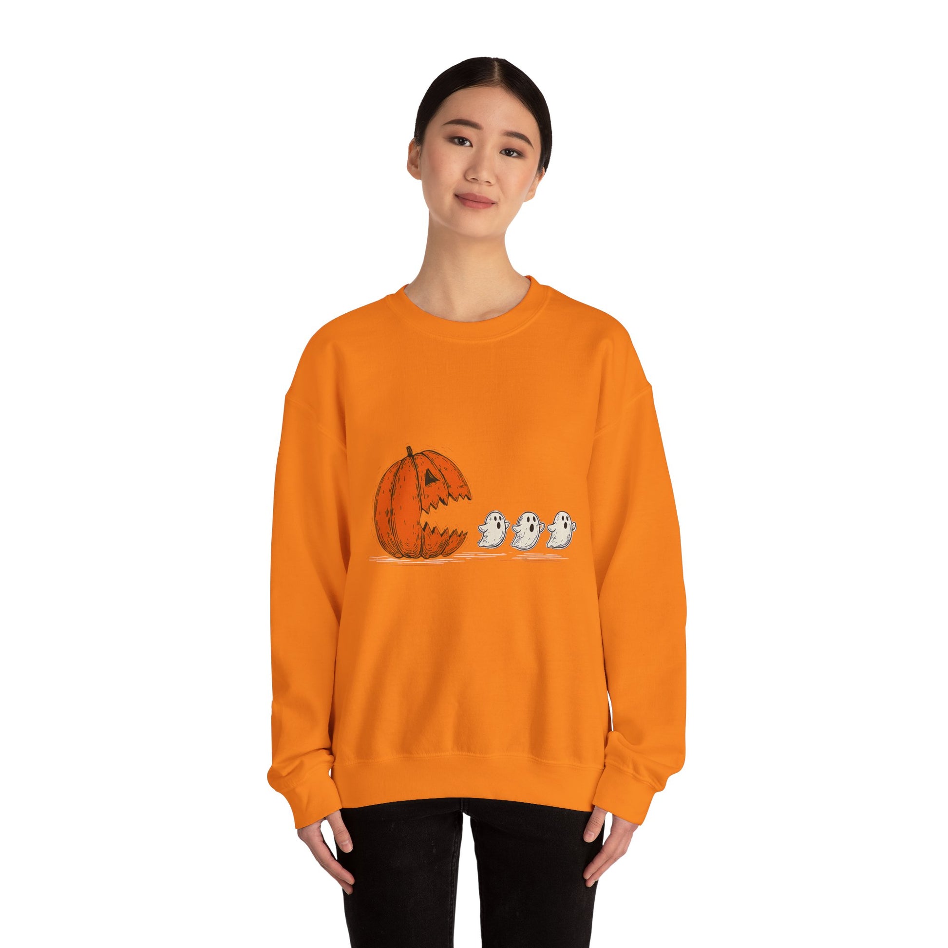 Pumpkin Chasing Ghosts Sweatshirt – Funny Halloween Sweatshirt - XOZAS
