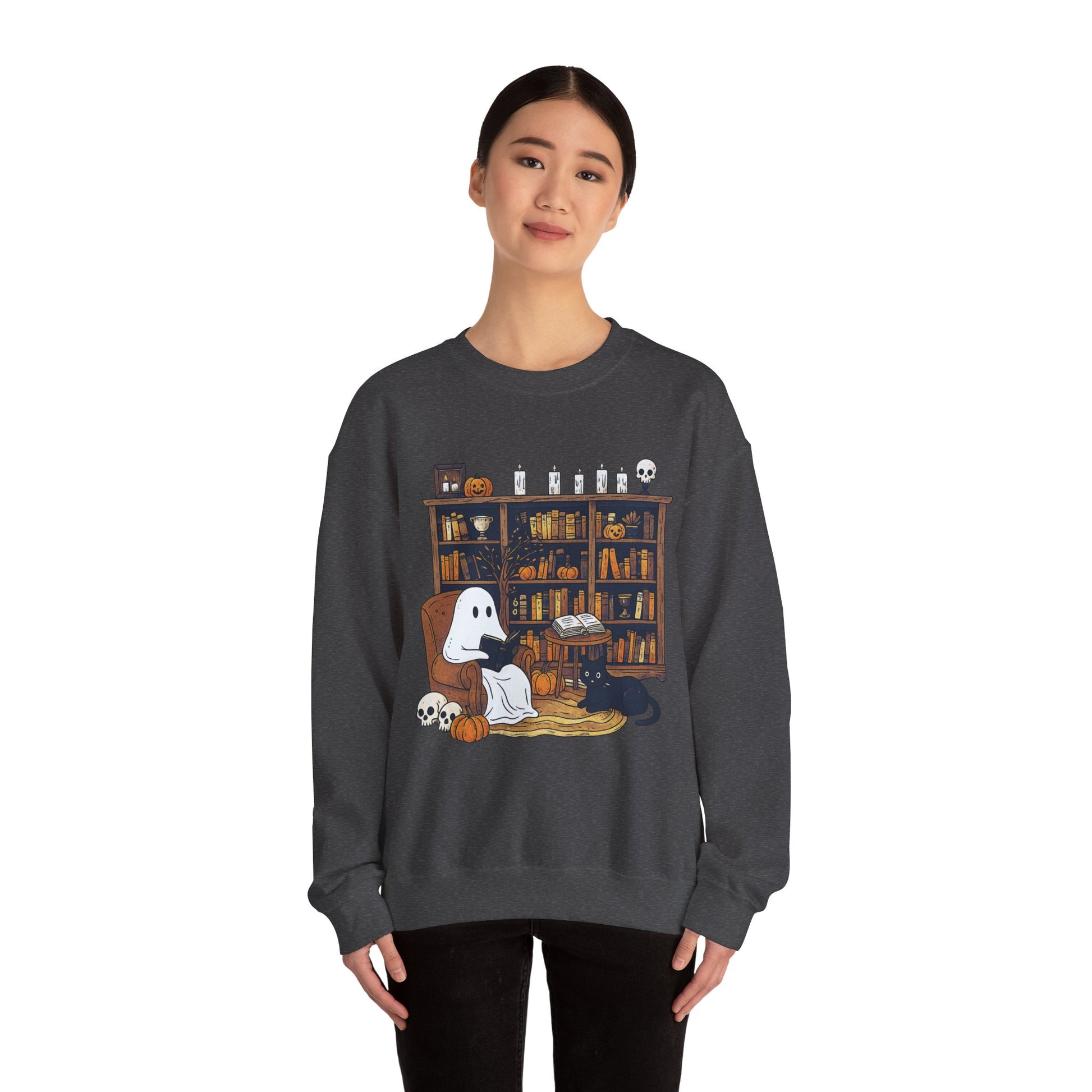 Retro Ghost Reading Books Sweatshirt - XOZAS
