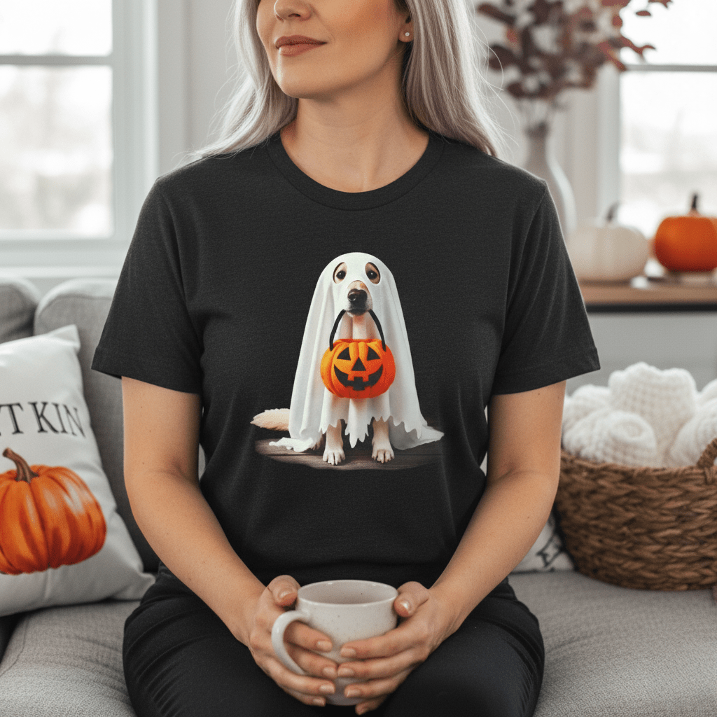 Ghostly Pup Halloween T-Shirt - Adorable Trick or Treat Design! | Unisex Jersey Short Sleeve Tee - XOZAS