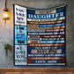 Rustic-style patchwork blanket with an inspirational message from a mother to her daughter, featuring wooden plank textures and motivational quotes.