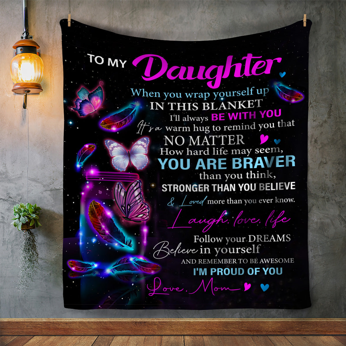 To My Daughter – You Are Braver' Butterfly Sherpa Fleece Blanket from Mom