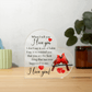 Heart-shaped acrylic plaque featuring a romantic message with two red cardinals perched on a branch, symbolizing love and devotion.