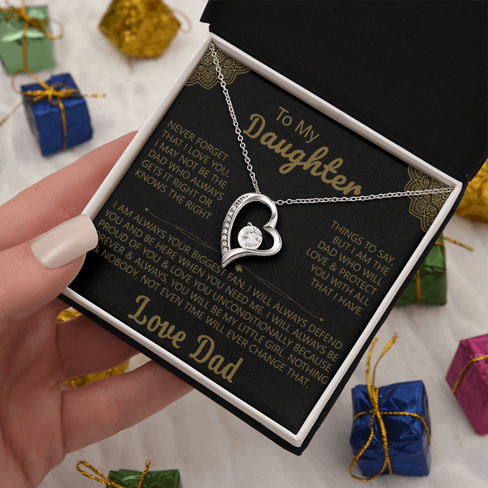To My Daughter Heart Necklace with Love Dad Message Card - Elegant Gift for Daughters