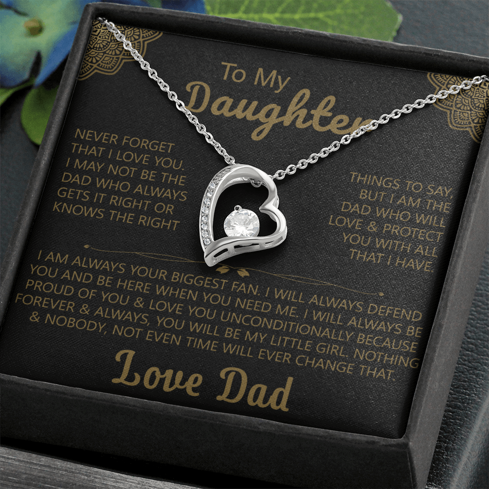 To My Daughter Heart Necklace with Love Dad Message Card - Elegant Gift for Daughters