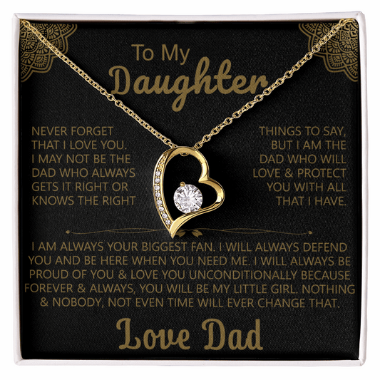 To My Daughter Heart Necklace with Love Dad Message Card - Elegant Gift for Daughters