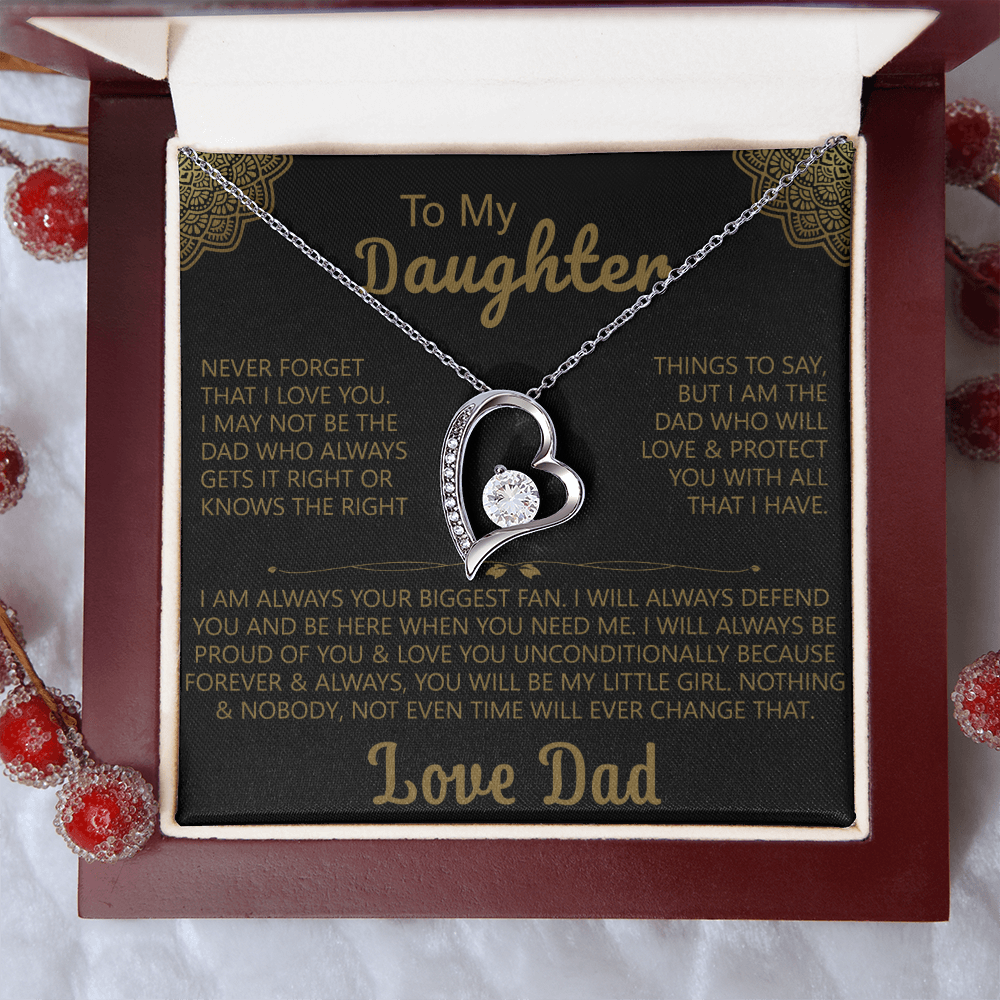 To My Daughter Heart Necklace with Love Dad Message Card - Elegant Gift for Daughters