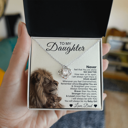 To My Daughter – Love Knot Necklace with Lion & Cub Message Card