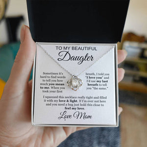 To My Beautiful Daughter Cubic Zirconia Love Knot Necklace Gift, Daughter Necklace, Graduation Day Gifts, Birthday Gifts |  White Message Card Background