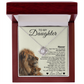 The To My Daughter – Love Knot Necklace with Lion & Cub Message Card is a jewelry box gift from Dad, featuring a love knot necklace and an inspiring lion and cub message card expressing love, strength, and encouragement.