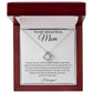 The To My Beautiful Mom Cubic Zirconia Love Knot Necklace is presented in a red box with “To My Beautiful Mom” on the lid above a heartfelt message, making it the perfect Mother’s Day or birthday gift.