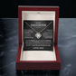 The To My Daughter - Love Knot Necklace features an intertwined pendant in an open wooden box, accompanied by a card titled To My Daughter with an inspiring message about the unbreakable father-daughter bond.