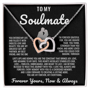 To My Soulmate - Forever Interlocked Hearts Necklace with a heartfelt message card