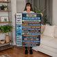 Rustic-style patchwork blanket with an inspirational message from a mother to her daughter, featuring wooden plank textures and motivational quotes.