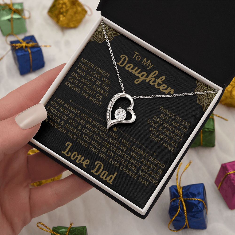 To My Daughter Heart Necklace with Love Dad Message Card - Elegant Gift for Daughters