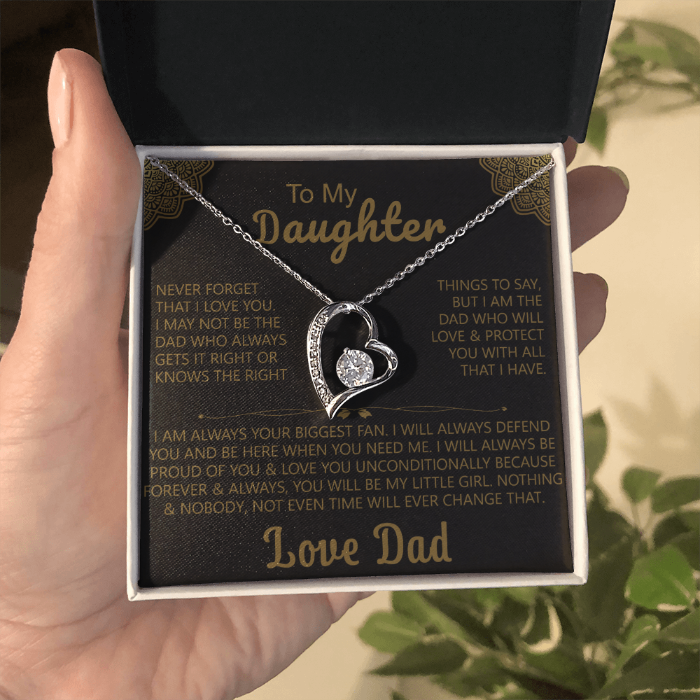 To My Daughter Heart Necklace with Love Dad Message Card - Elegant Gift for Daughters