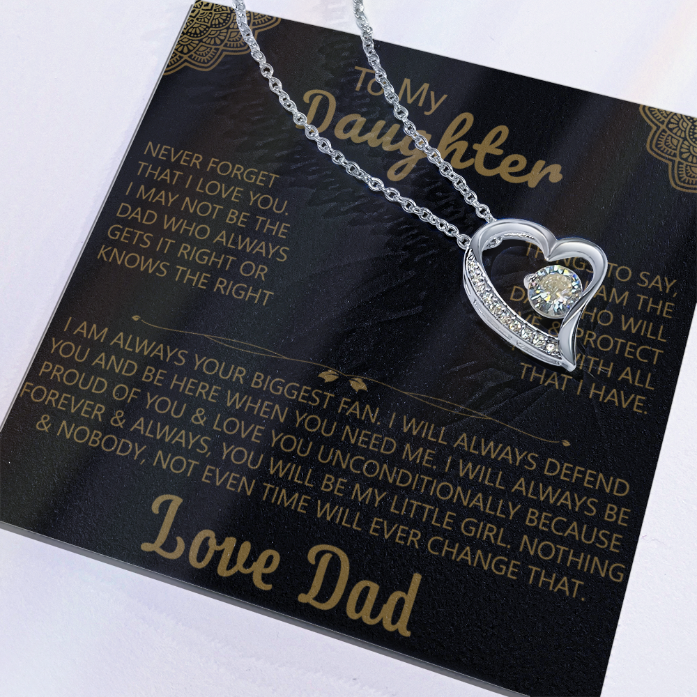 To My Daughter Heart Necklace with Love Dad Message Card - Elegant Gift for Daughters
