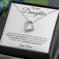 The To My Daughter: Forever Connected Message Card & Love Knot Necklace Set includes a silver necklace with a sparkling knot, nestled in a gift box. The insert says To My Daughter and shares Dads loving message of pride and connection.