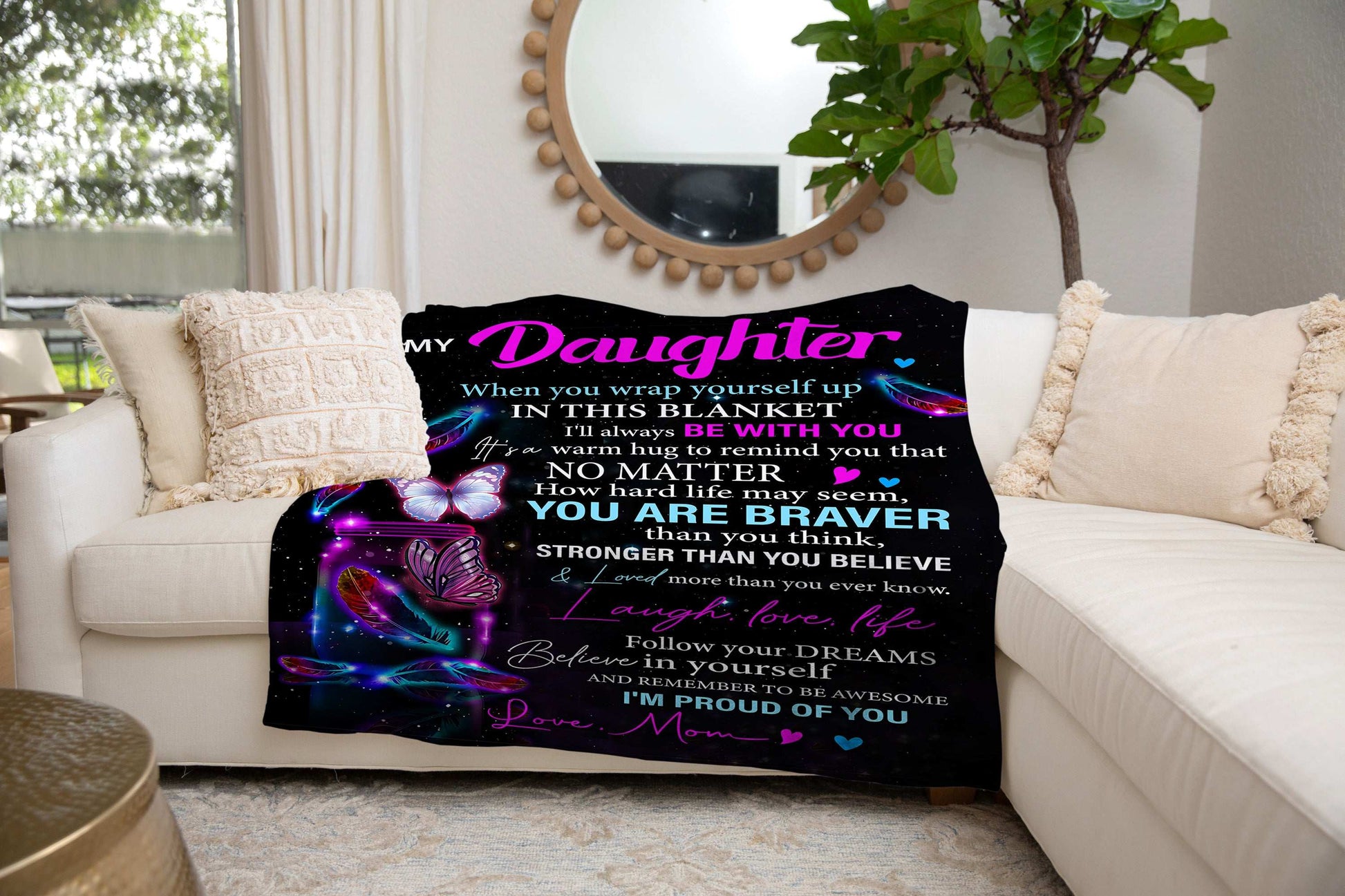 To My Daughter – You Are Braver' Butterfly Sherpa Fleece Blanket from Mom